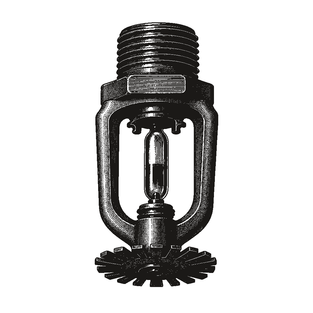 Steel engraving of a pendent fire sprinkler head